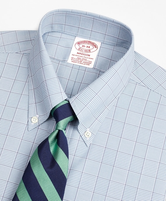Stretch Madison Classic-Fit Dress Shirt, Non-Iron Pinpoint Button-Down Collar Glen Plaid