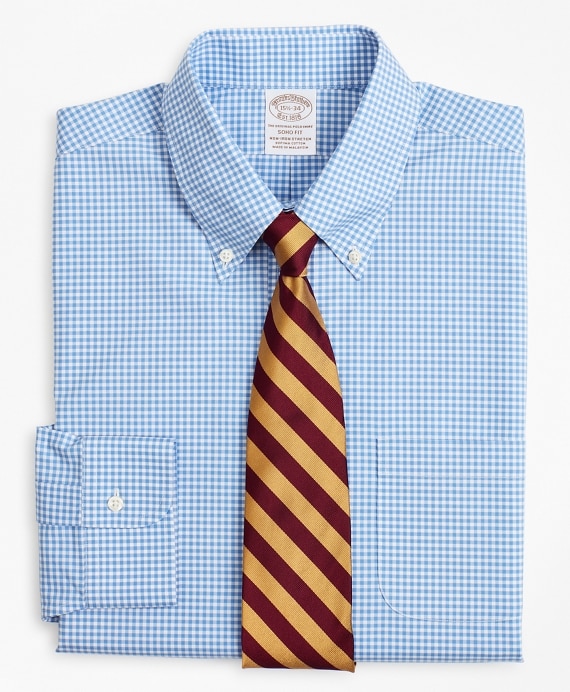 Stretch Soho Extra-Slim-Fit Dress Shirt, Non-Iron Poplin Button-Down Collar Gingham