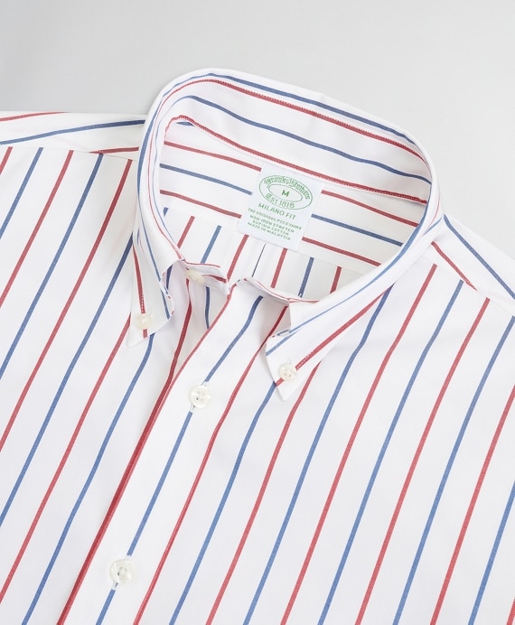 Stretch Milano Slim-Fit Sport Shirt, Non-Iron Stripe