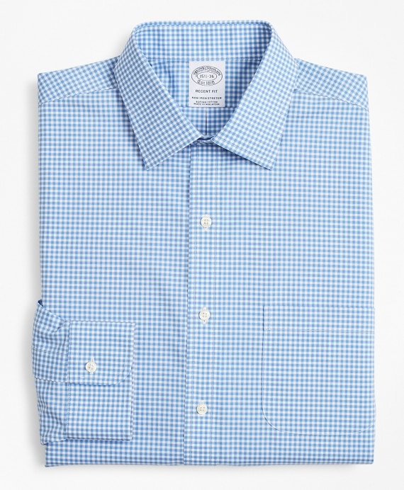 Stretch Regent Fitted Dress Shirt, Non-Iron Poplin Ainsley Collar Gingham