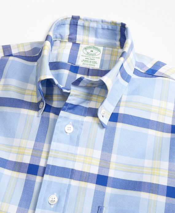 Milano Fit Oxford Blue and Yellow Plaid Sport Shirt