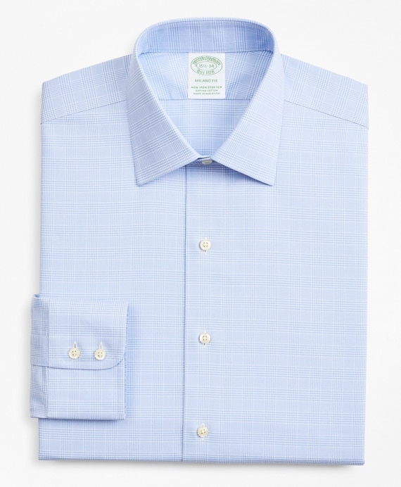 Stretch Milano Slim-Fit Dress Shirt, Non-Iron Royal Oxford Ainsley Collar Glen Plaid