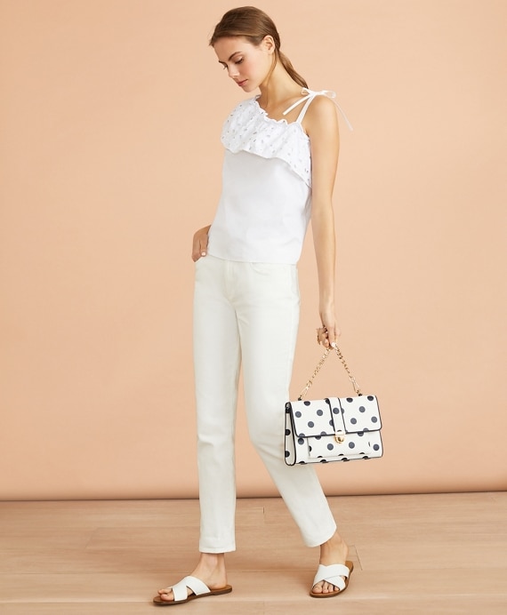 Eyelet Ruffle-Trim One-Shoulder Top