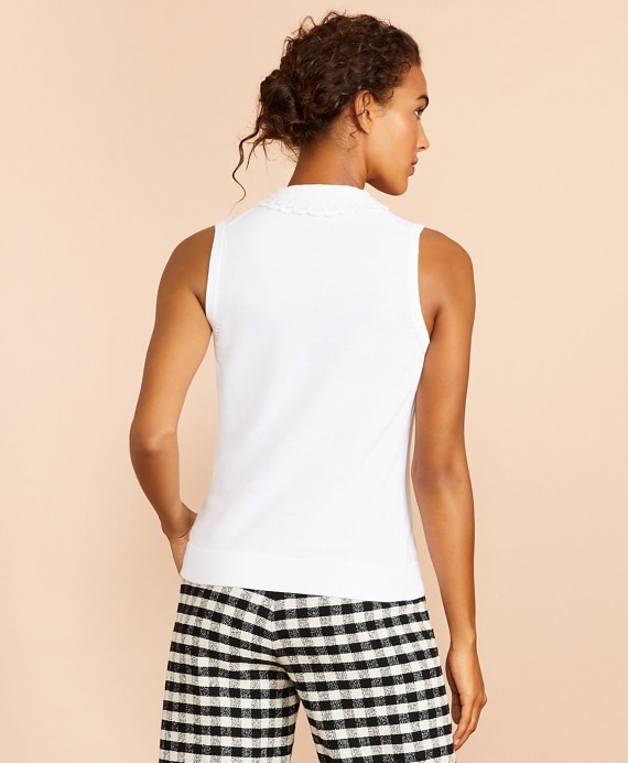 Crochet Lace-Trimmed Cotton Sleeveless Polo