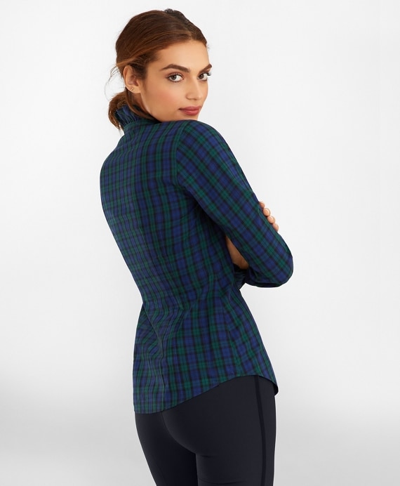 Non-Iron Black Watch Tartan Supima® Cotton-Blend Ruffle-Collar Blouse