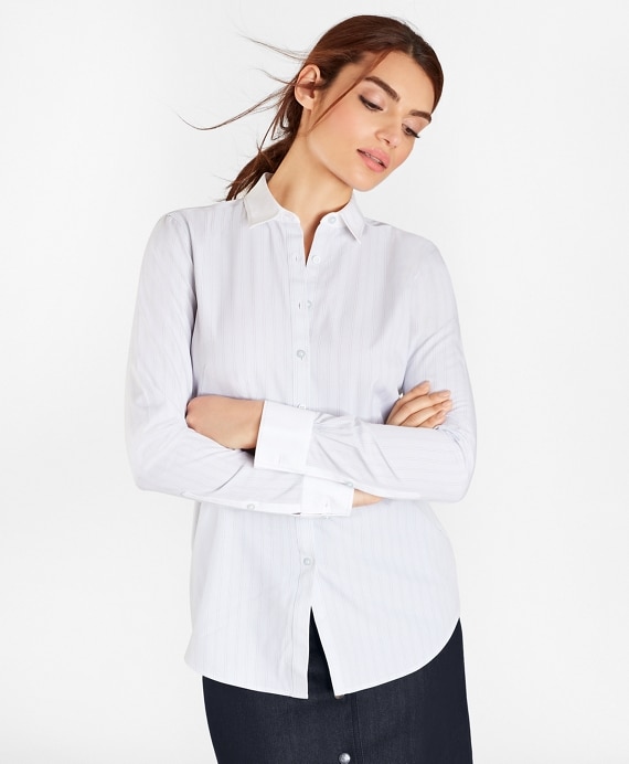 Petite Non-Iron Striped Supima® Cotton Stretch Poplin Fitted Shirt