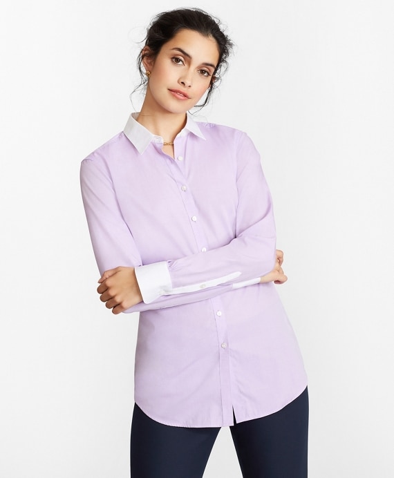 Non-Iron Supima® Cotton Twill Contrast-Collar Fitted Shirt