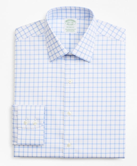 Stretch Milano Slim-Fit Dress Shirt, Non-Iron Twill Ainsley Collar Grid Check