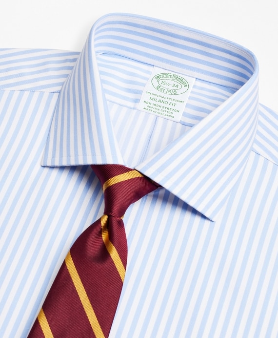 Stretch Milano Slim-Fit Dress Shirt, Non-Iron Twill English Collar Bold Stripe