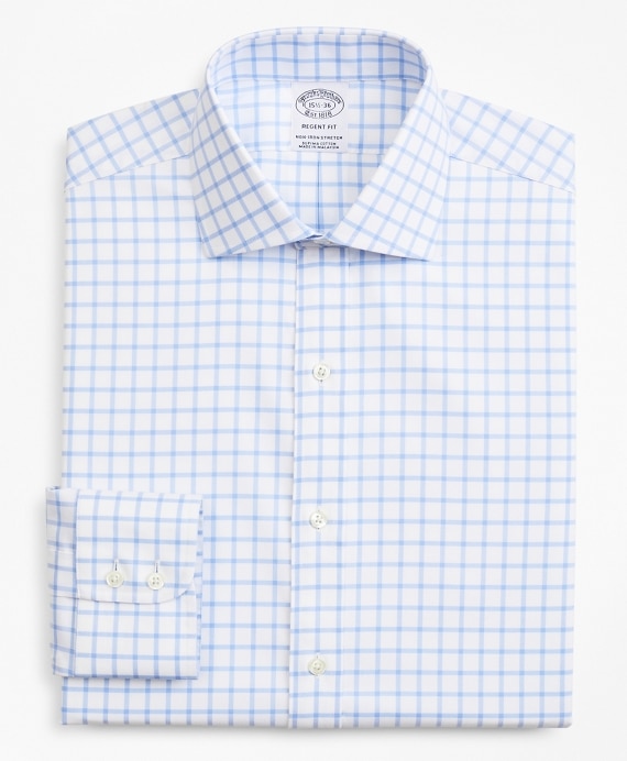 Stretch Regent Fitted Dress Shirt, Non-Iron Twill English Collar Grid Check