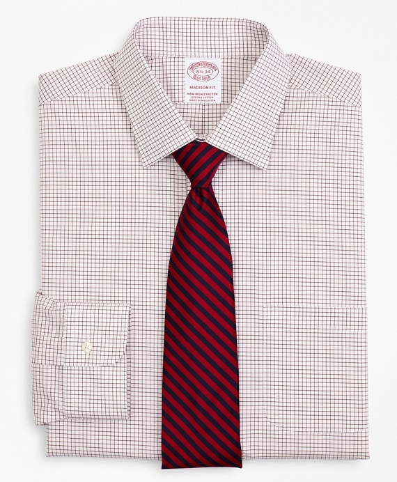 Stretch Madison Classic-Fit Dress Shirt, Non-Iron Poplin Ainsley Collar Small Grid Check