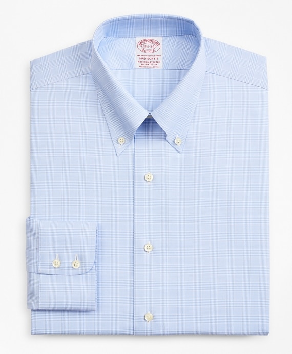 Stretch Madison Classic-Fit Dress Shirt, Non-Iron Royal Oxford Button-Down Collar Glen Plaid