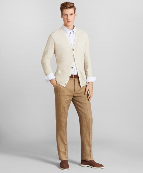 Regent Fit Herringbone Linen Trousers