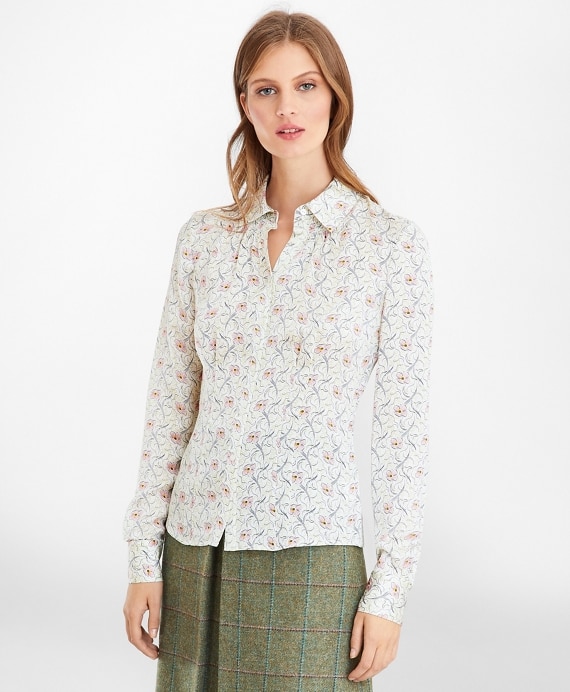 Floral-Print Silk Satin Blouse