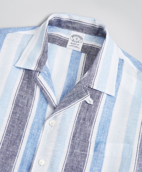 Regent Fitted Sport Shirt, Irish Linen Camp Collar Short-Sleeve Stripe