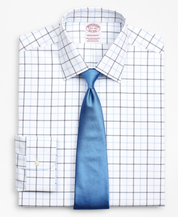 Stretch Madison Classic-Fit Dress Shirt, Non-Iron Poplin Ainsley Collar Double-Grid Check