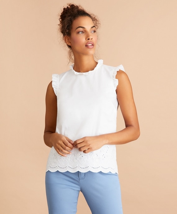 Eyelet-Trimmed Poplin Blouse