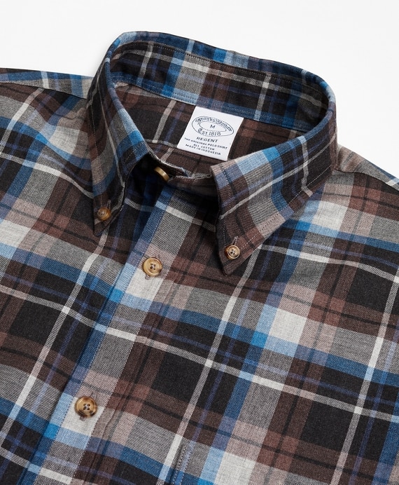 Regent Fit Grey Plaid Brushed Flannel Sport Shirt