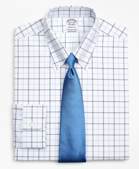 Stretch Regent Fitted Dress Shirt, Non-Iron Poplin Button-Down Collar Double-Grid Check