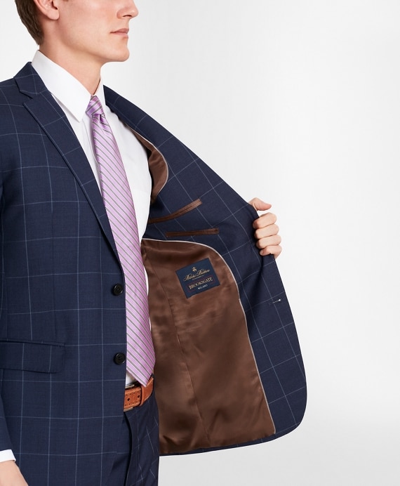 BrooksGate™ Milano-Fit Windowpane Wool Twill Suit Jacket
