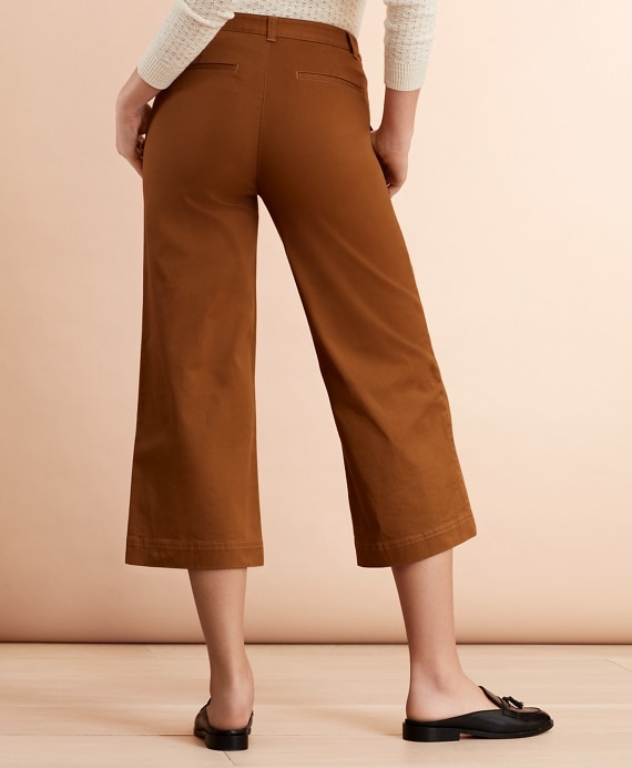 Stretch Cotton Twill Cropped Wide-Leg Pants