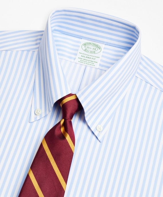 Stretch Milano Slim-Fit Dress Shirt, Non-Iron Twill Button-Down Collar Bold Stripe