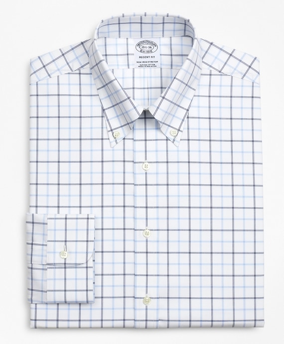 Stretch Regent Fitted Dress Shirt, Non-Iron Poplin Button-Down Collar Double-Grid Check