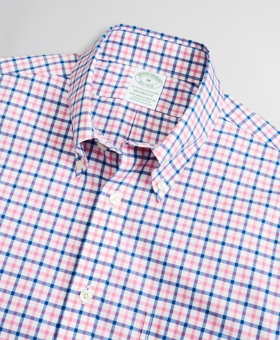 Stretch Milano Slim-Fit Sport Shirt, Non-Iron Windowpane