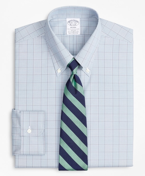 Stretch Regent Fitted Dress Shirt, Non-Iron Pinpoint Button-Down Collar Glen Plaid