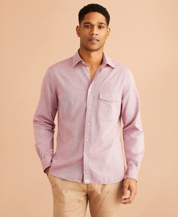 Brushed Herringbone Striped Cotton Shirt