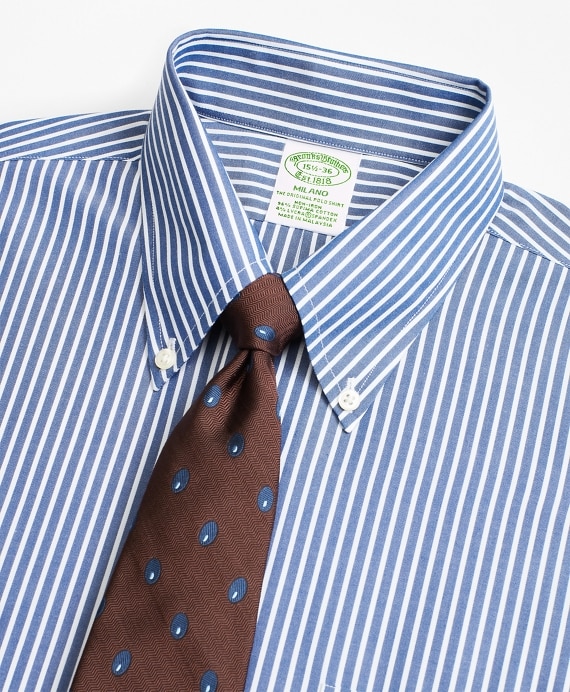 Stretch Milano Slim-Fit Dress Shirt, Non-Iron Ground Stripe