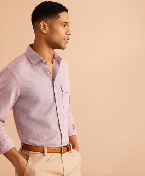 Brushed Herringbone Striped Cotton Shirt
