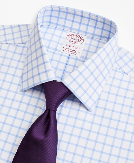 Stretch Madison Classic-Fit Dress Shirt, Non-Iron Twill Ainsley Collar Grid Check