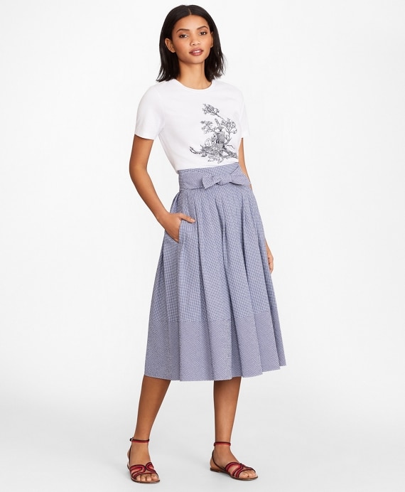 Gingham Seersucker Pleated Skirt