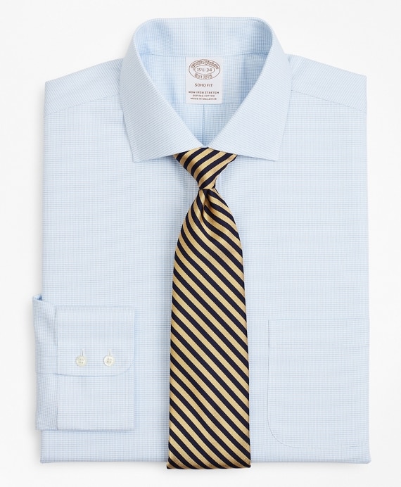 Stretch Soho Extra-Slim-Fit Dress Shirt, Non-Iron Twill English Collar Micro-Check