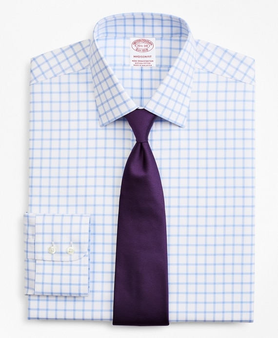 Stretch Madison Classic-Fit Dress Shirt, Non-Iron Twill Ainsley Collar Grid Check