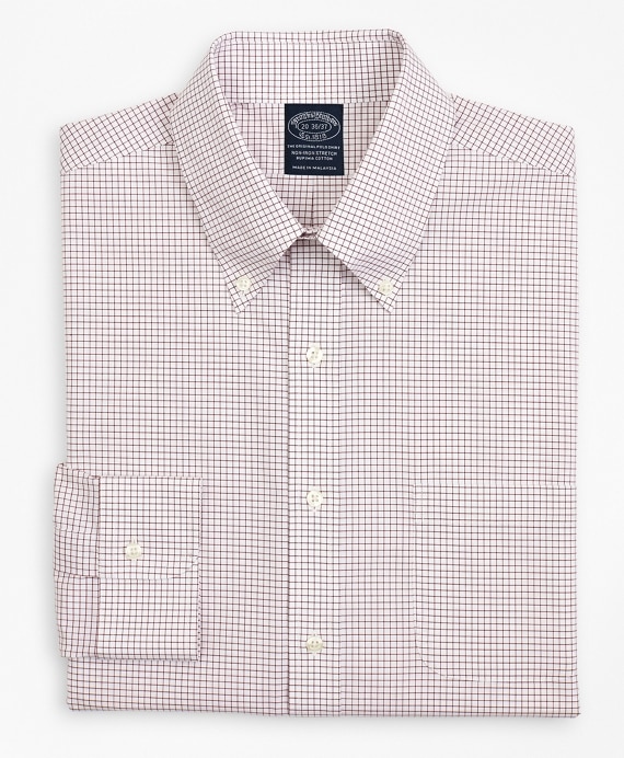 Stretch Big & Tall Dress Shirt, Non-Iron Poplin Button-Down Collar Small Grid Check