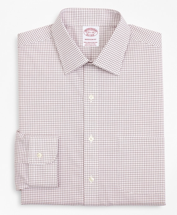 Stretch Madison Classic-Fit Dress Shirt, Non-Iron Poplin Ainsley Collar Small Grid Check