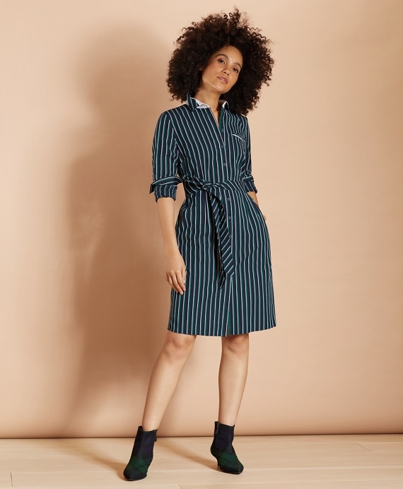 Striped Cotton Dobby Shirt Dress