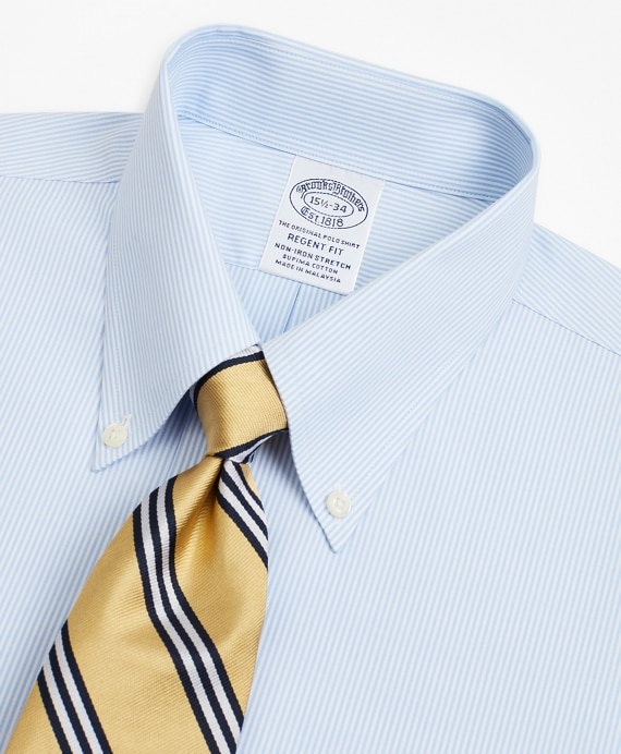 Stretch Regent Fitted Dress Shirt, Non-Iron Poplin Button-Down Collar Fine Stripe