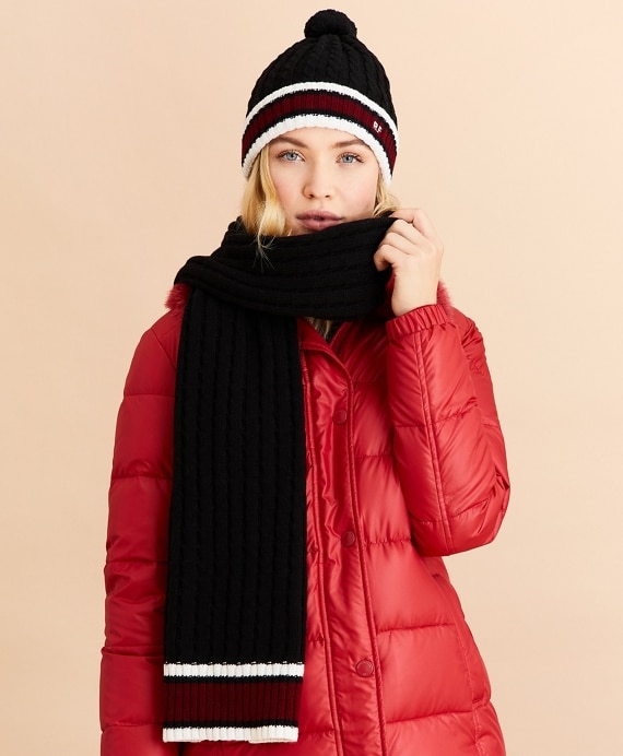 Striped Cable-Knit Wool-Cotton Scarf