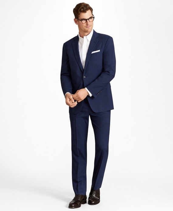 Regent Fit BrooksCool® Navy Plaid Suit