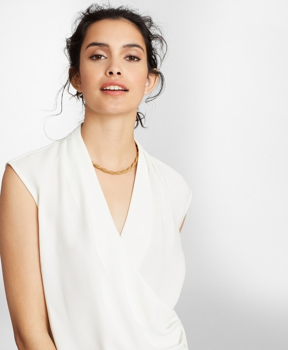 Draped Crepe Faux-Wrap Blouse