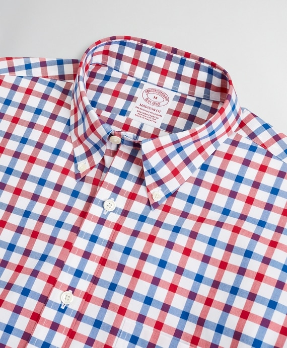 Stretch Madison Classic-Fit Sport Shirt, Non-Iron Large Windowpane