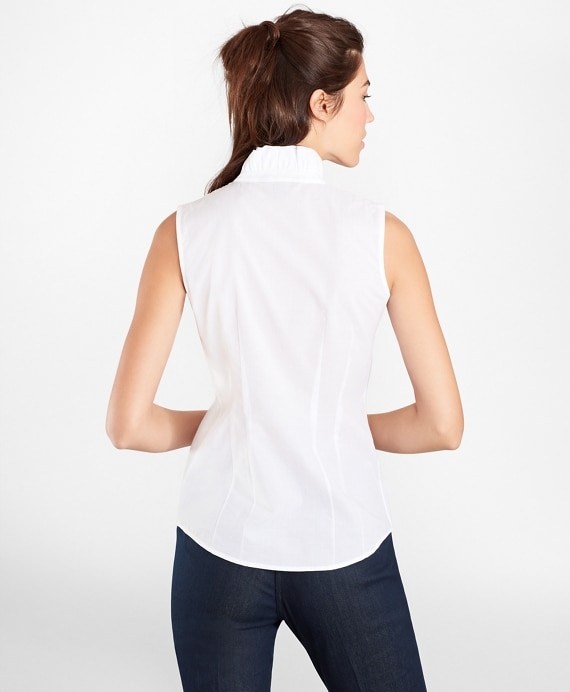 Petite Non-Iron Supima® Cotton Dobby Ruffle-Collar Sleeveless Blouse