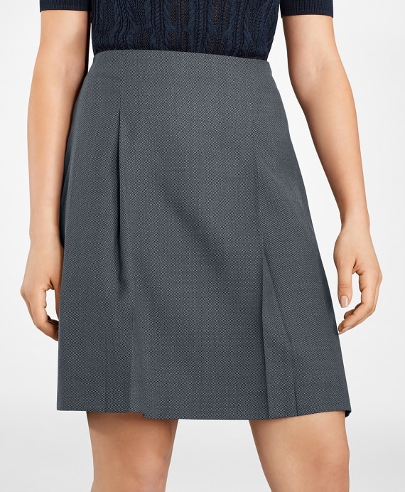 Bird's-Eye Stretch-Wool Pleated Skirt