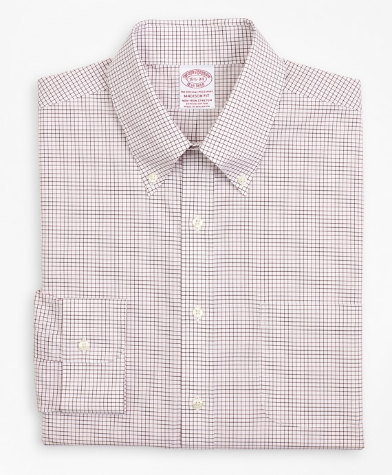 Stretch Madison Classic-Fit Dress Shirt, Non-Iron Poplin Button-Down Collar Small Grid Check