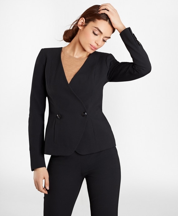 Petite Stretch-Cotton Jacquard Double-Breasted Jacket