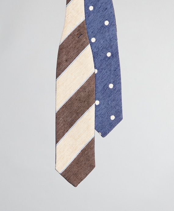 Textured Stripe and Dot Pointed End Bow Tie