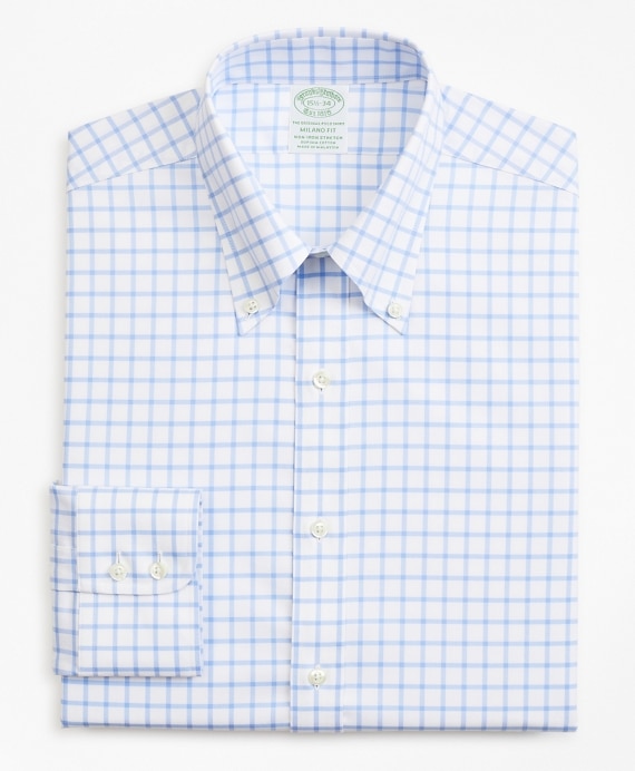 Stretch Milano Slim-Fit Dress Shirt, Non-Iron Twill Button-Down Collar Grid Check
